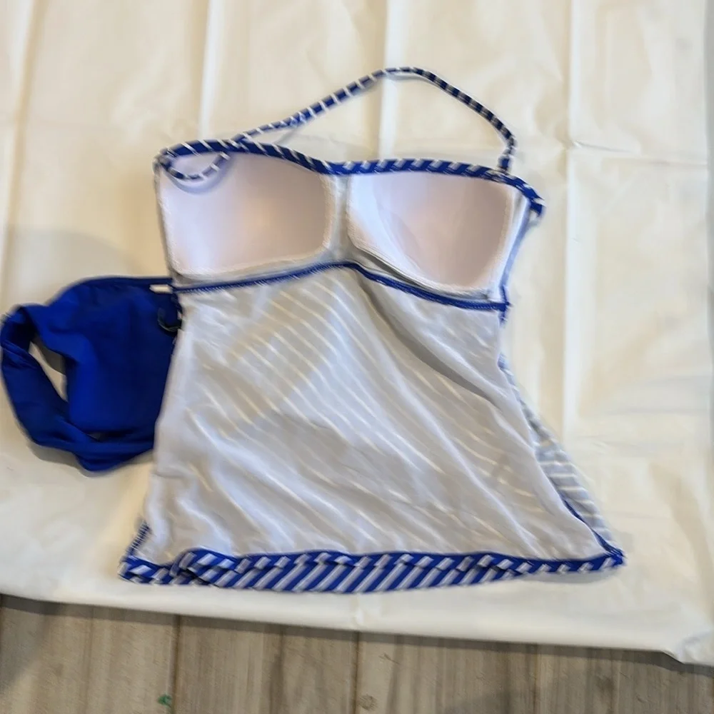Lauren Ralph Lauren Blue and White Striped Swimsuit